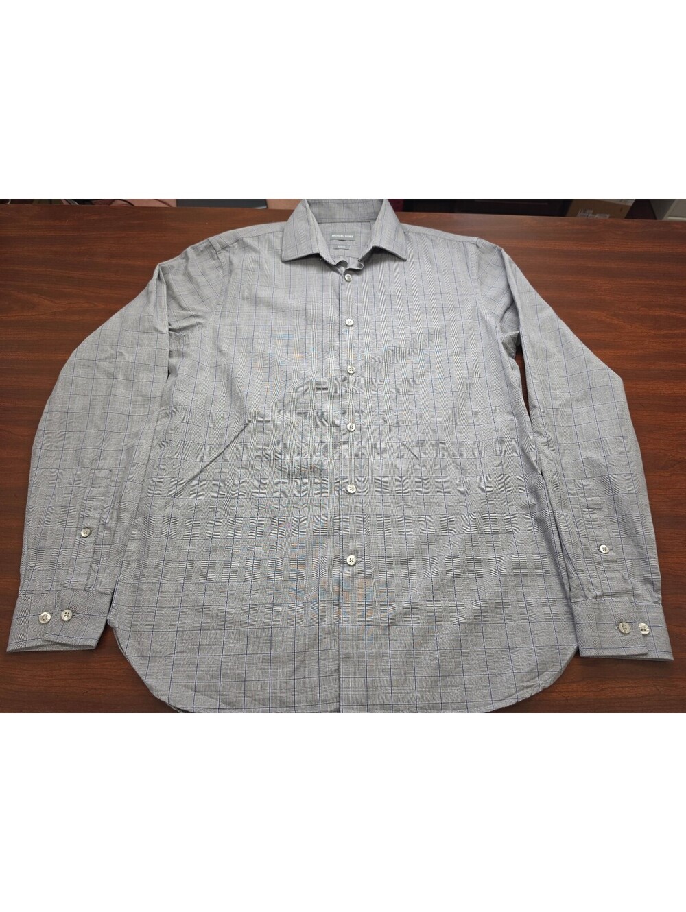 Michael Kors Dress Shirt Mens Medium 15.5 34/35 Slim Fit Gray Glen Plaid Check